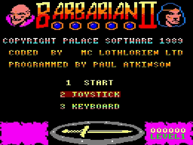 Barbarian II title screen for Amstrad GX4000