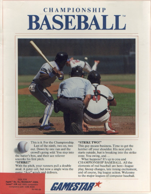 Championship Baseball box art for Apple II