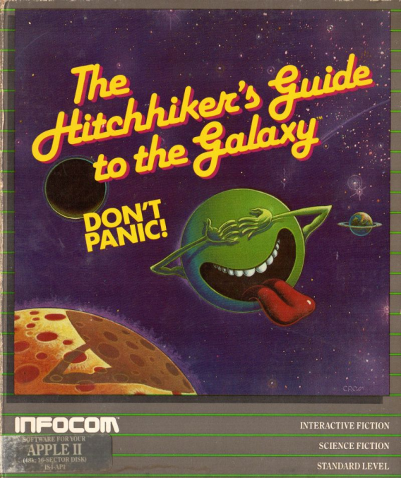 The Hitchhiker's Guide to the Galaxy box art for Apple II