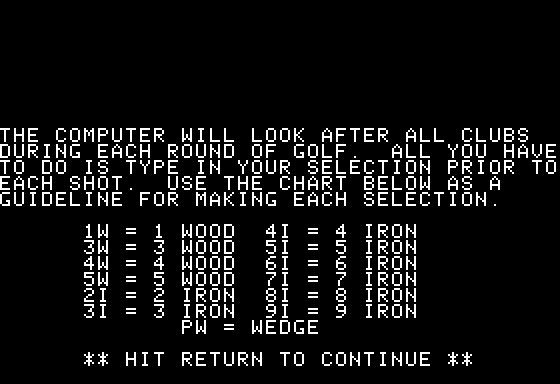 Pro Golf I screenshot 2 for Apple II