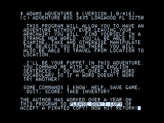 Adventureland title screen for Apple II