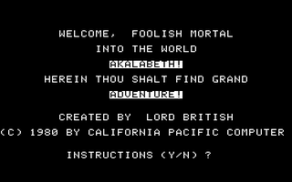 Akalabeth title screen for Apple II