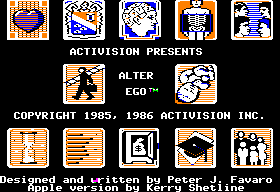 Alter Ego title screen for Apple II