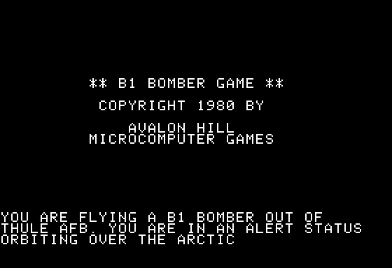 B-1 Nuclear Bomber title screen for Apple II