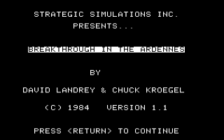 Breakthrough In The Ardennes title screen for Apple II