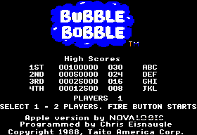 Bubble Bobble title screen for Apple II
