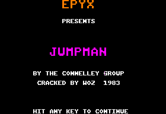 Jumpman title screen for Apple II