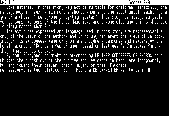 Leather Goddesses Of Phobos [Solid Gold Release] title screen for Apple II