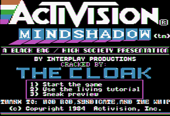 Mindshadow title screen for Apple II