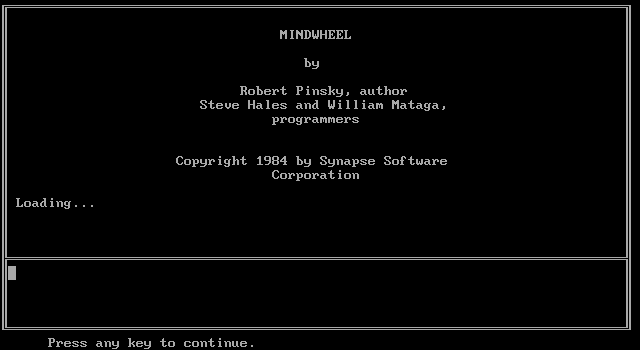 Mindwheel title screen for Apple II
