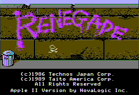 Renegade title screen for Apple II