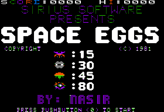 Space Eggs title screen for Apple II