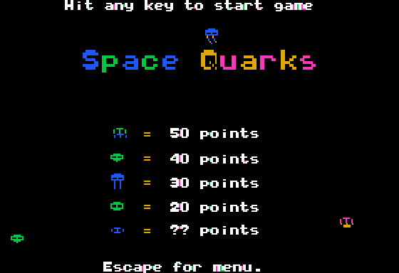 Space Quarks title screen for Apple II