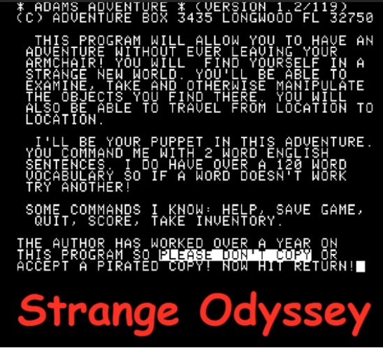 Strange Odyssey title screen for Apple II