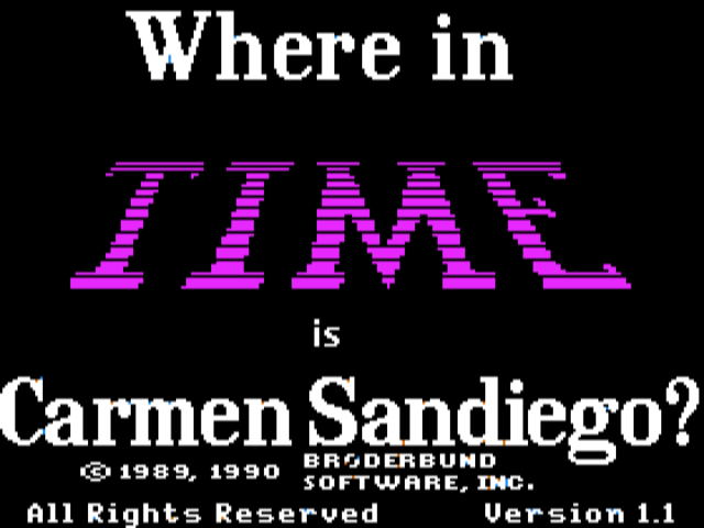Where in Time Is Carmen Sandiego? title screen for Apple II
