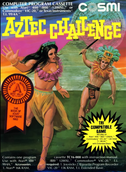 Aztec Challenge box art for Atari 400