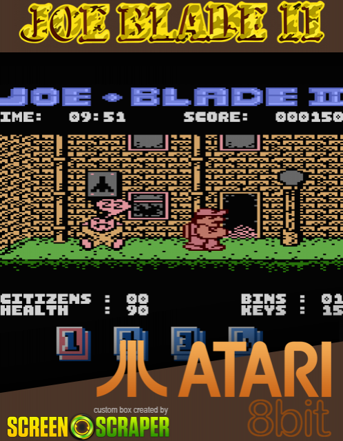 Joe Blade II box art for Atari 400