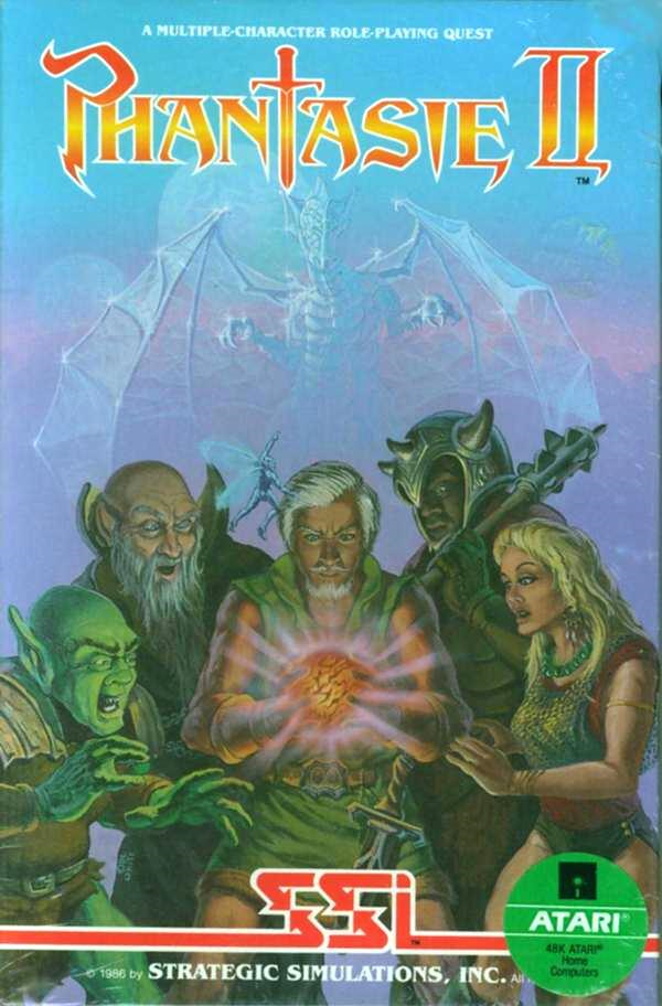 Phantasie II box art for Atari 400