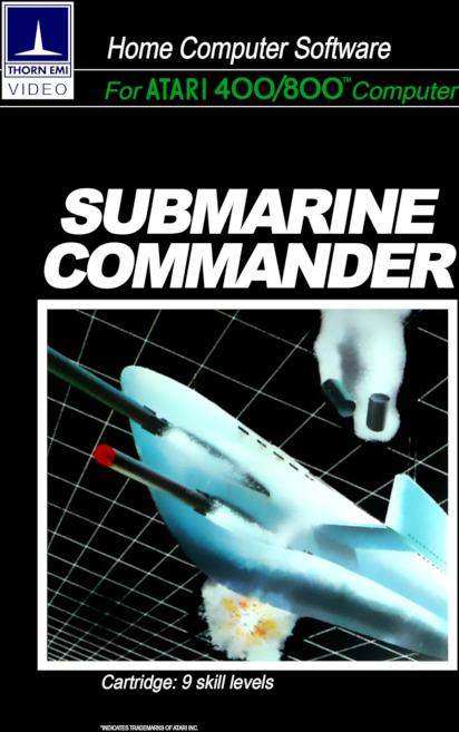 Submarine Commander box art for Atari 400
