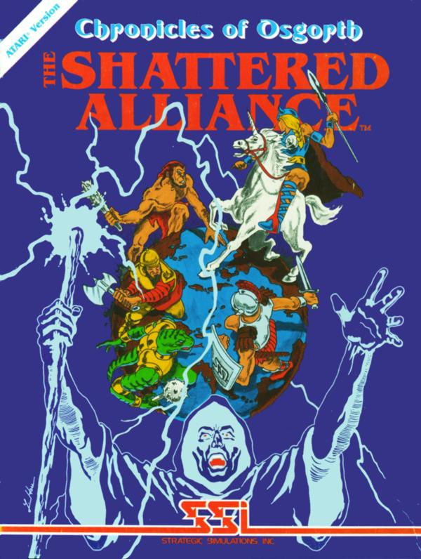 The Shattered Alliance box art for Atari 400
