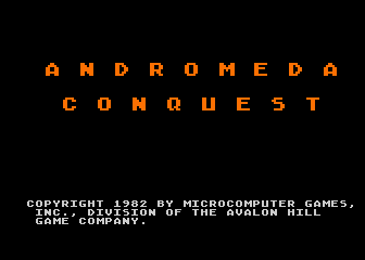 Andromeda Conquest title screen for Atari 400