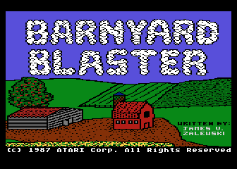 Barnyard Blaster title screen for Atari 400