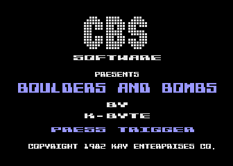 Boulders and Bombs title screen for Atari 400