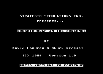 Breakthrough In The Ardennes title screen for Atari 400