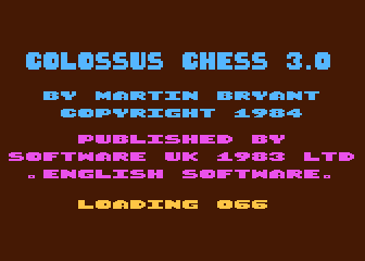 Colossus Chess 3.0 title screen for Atari 400