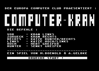 Computer-Kran title screen for Atari 400