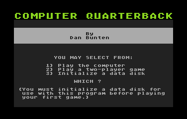 Computer Quarterback back cover for Atari 400