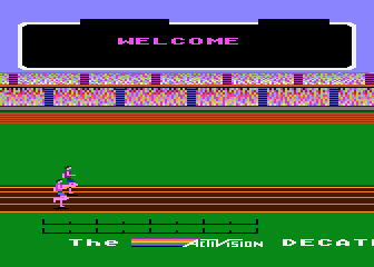 Decathlon title screen for Atari 400