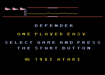 Defender title screen for Atari 400