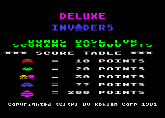 Deluxe Invaders title screen for Atari 400