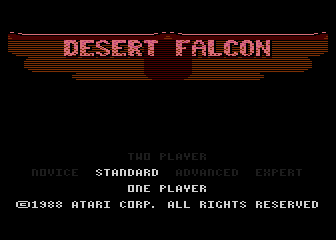 Desert Falcon title screen for Atari XE