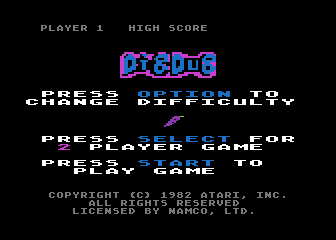 Dig Dug title screen for Atari 400