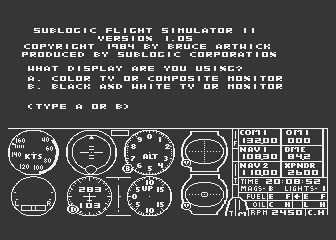 Flight Simulator II title screen for Atari 400
