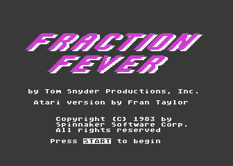 Fraction Fever title screen for Atari 400