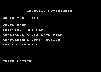 Galactic Adventures title screen for Atari 400