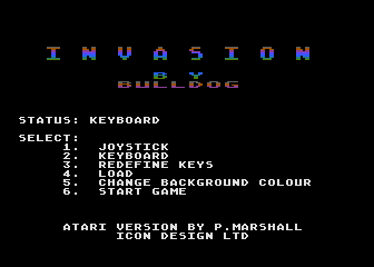 Invasion title screen for Atari 400