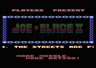 Joe Blade II title screen for Atari 400
