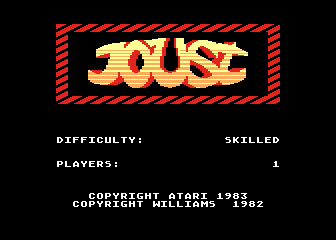 Joust title screen for Atari 400