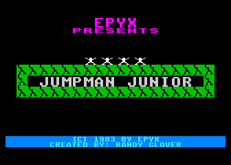 Jumpman Junior title screen for Atari 400