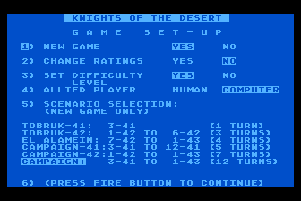 Knights of the Desert title screen for Atari 400