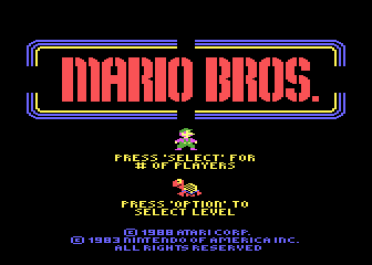 Mario Bros title screen for Atari XE