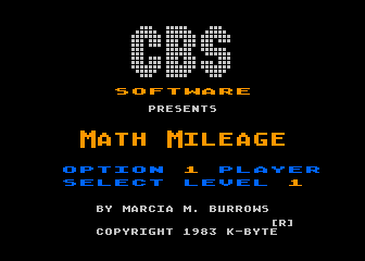 Math Mileage title screen for Atari 400