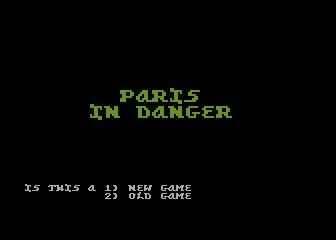 Paris In Danger title screen for Atari 400