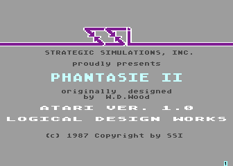 Phantasie II title screen for Atari 400