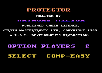 Protector [Mastertronic] title screen for Atari 400