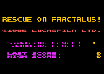 Rescue On Fractalus title screen for Atari XE